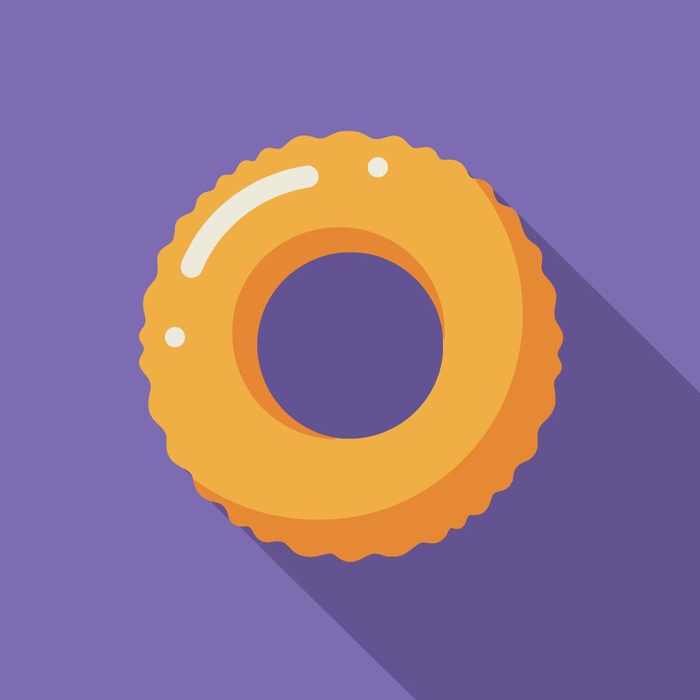 Orange inflatable swim ring floating on purple background with long shadow illustration vector