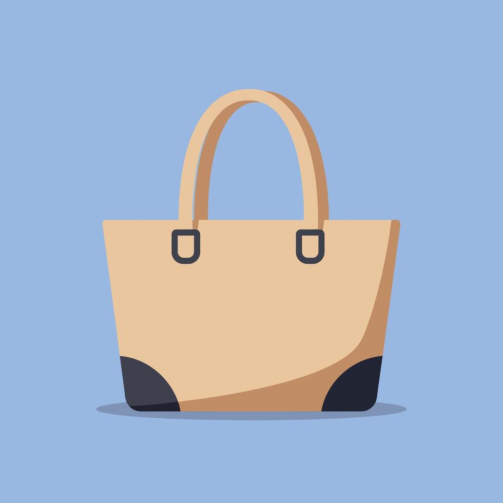 Beige and black tote handbag with simple design on blue background illustration for fashion accessory usage vector