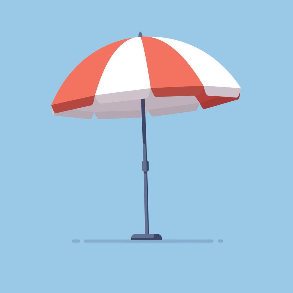 Beach umbrella with red and white panels on blue background summer illustration vector