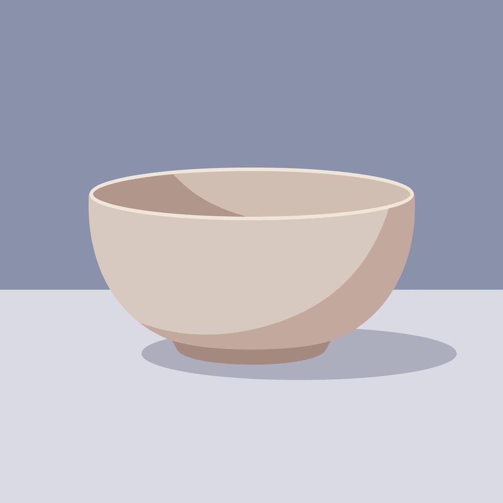 Minimalist beige bowl on light blue surface with muted blue background illustration vector