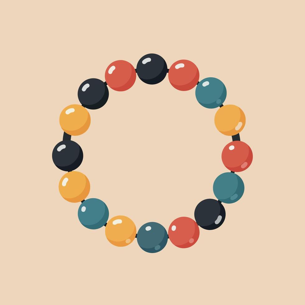 Colorful bead bracelet design with red black yellow and blue beads in circular layout illustration vector