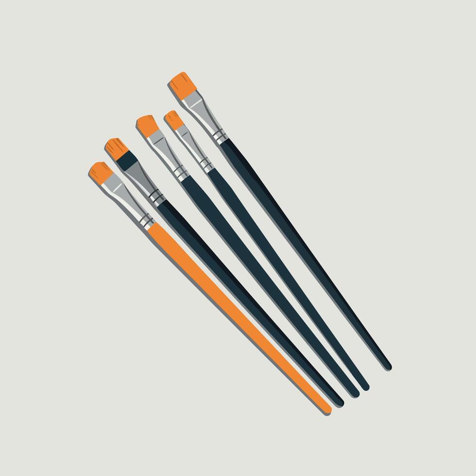 Set of paintbrushes with orange handles and black shafts for artistic painting tools illustration vector