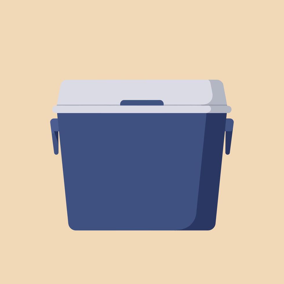 Cooler box container for outdoor food and drink storage in blue and white design illustration vector