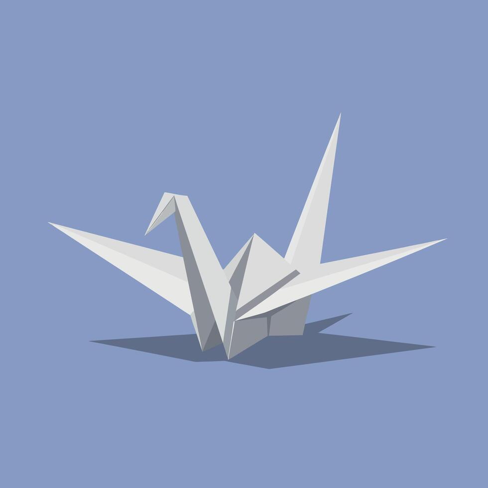 Origami paper crane with shadow on blue background simple design illustration vector