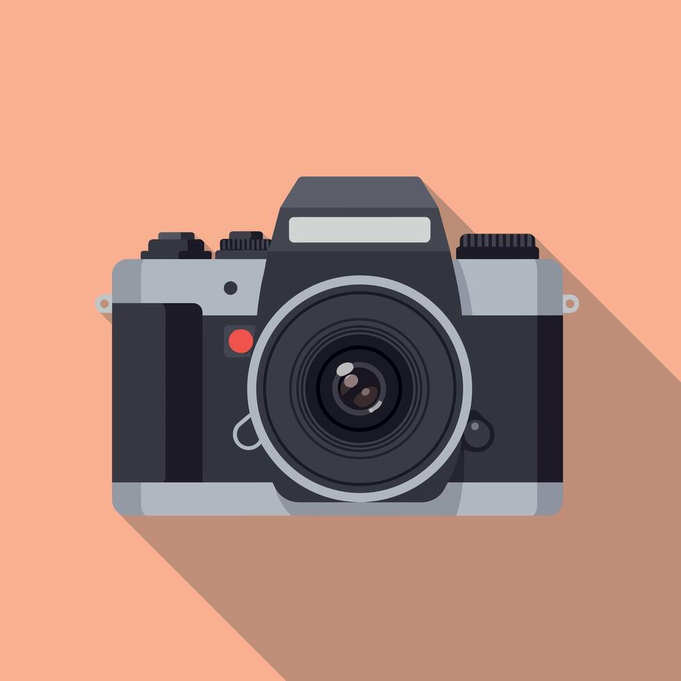 Vintage camera illustration with long shadow on peach background flat design image vector