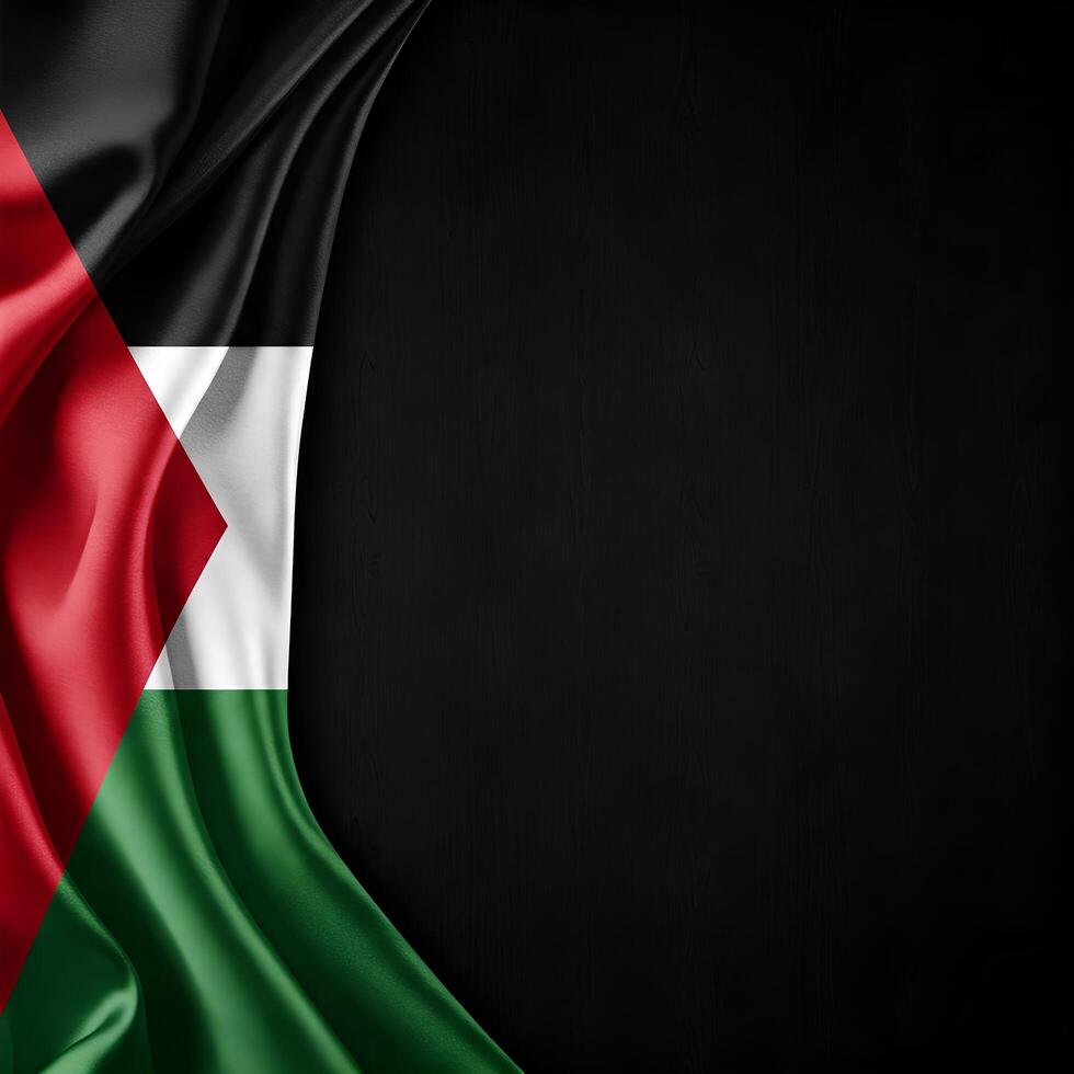Elegant Palestinian Flag Silk Drape on Black Background photo