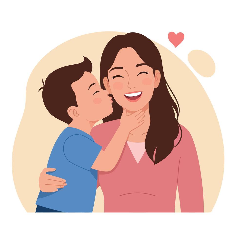 Loving son kissing mother on cheek in affectionate family moment illustration vector