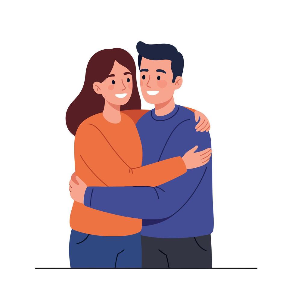 Happy young couple hugging with affection in casual clothing smiling together illustration vector