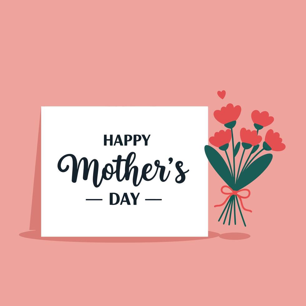 Mothers Day greeting card with red flower bouquet and pink background for special occasion celebration vector