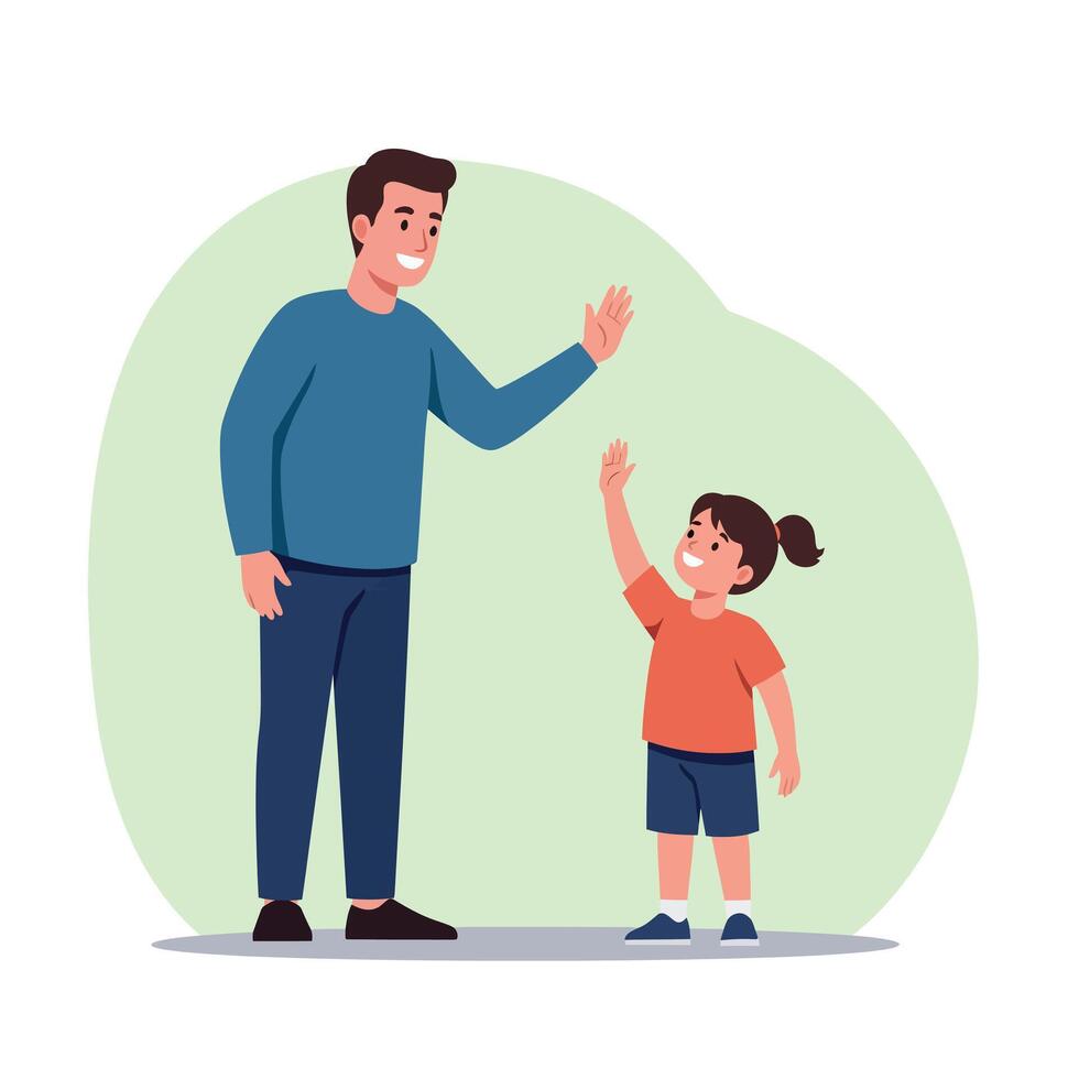 Father and daughter greeting each other with high five in casual clothing illustration vector