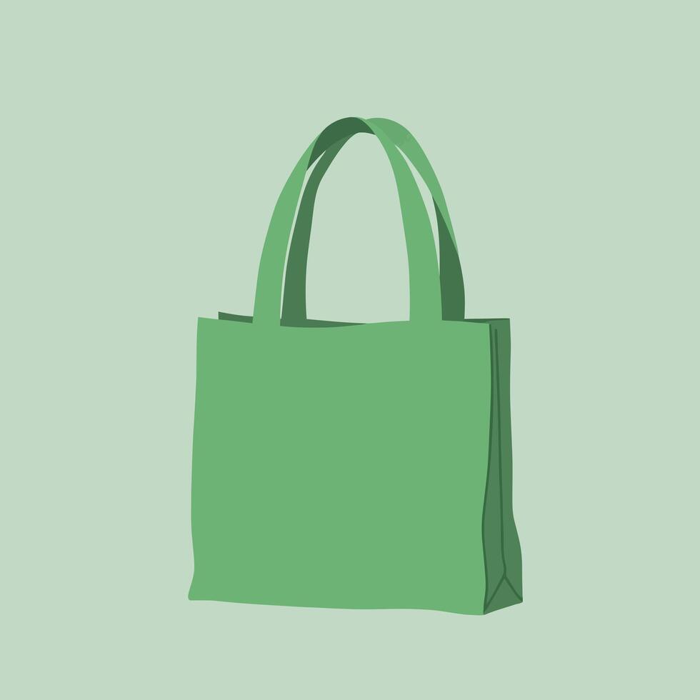 Green reusable shopping bag illustration with handles eco friendly design graphic vector