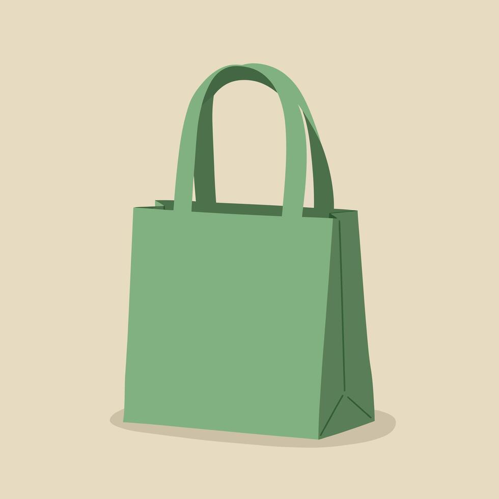 Green reusable shopping bag with handles eco friendly design for sustainable living and zero waste lifestyle illustration vector