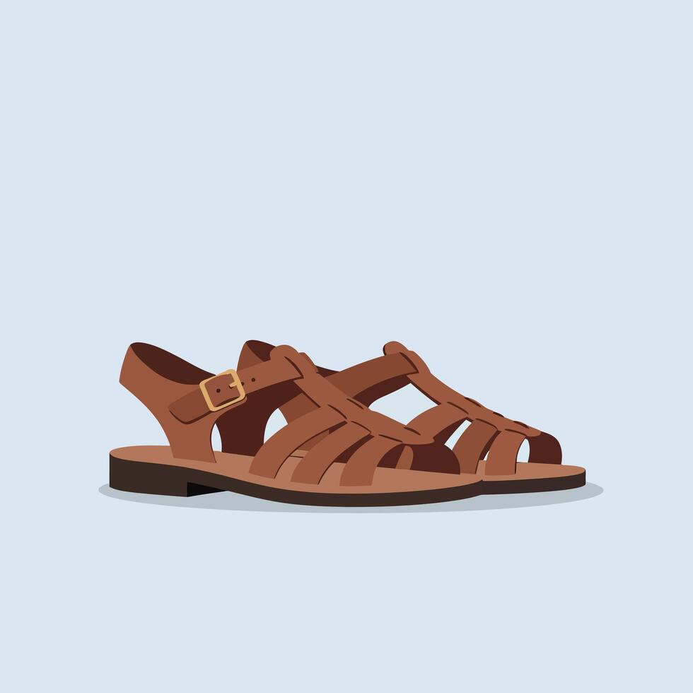 Brown leather sandal with buckle design for casual summer footwear illustration vector
