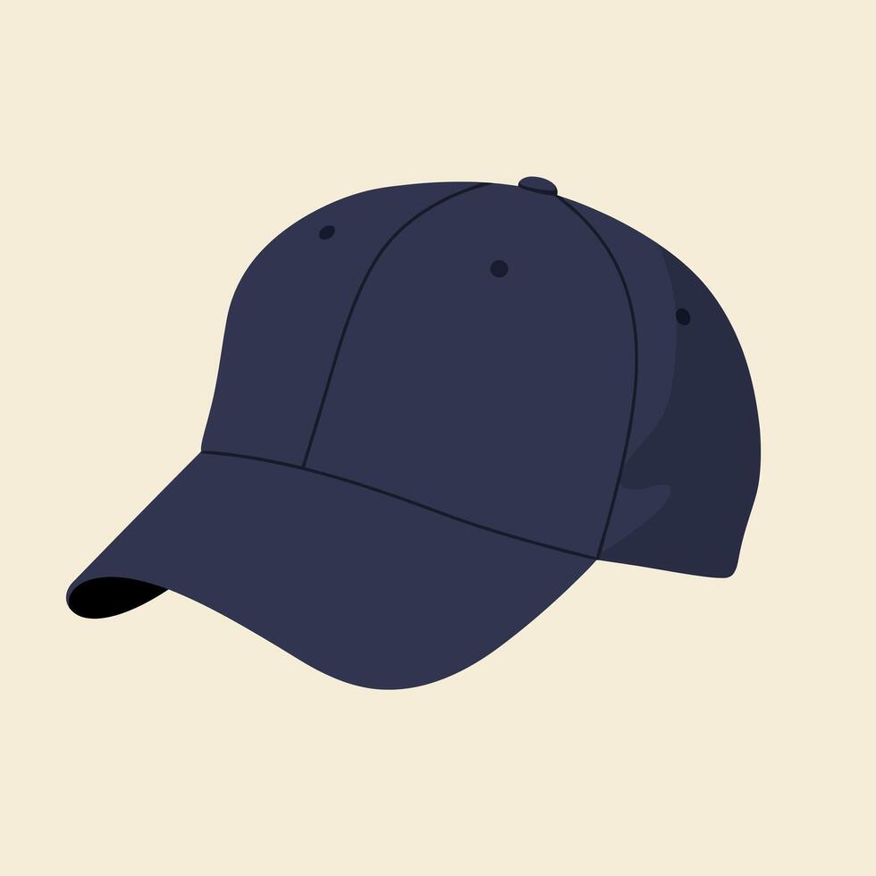 Baseball cap illustration with dark navy color and simple design style vector