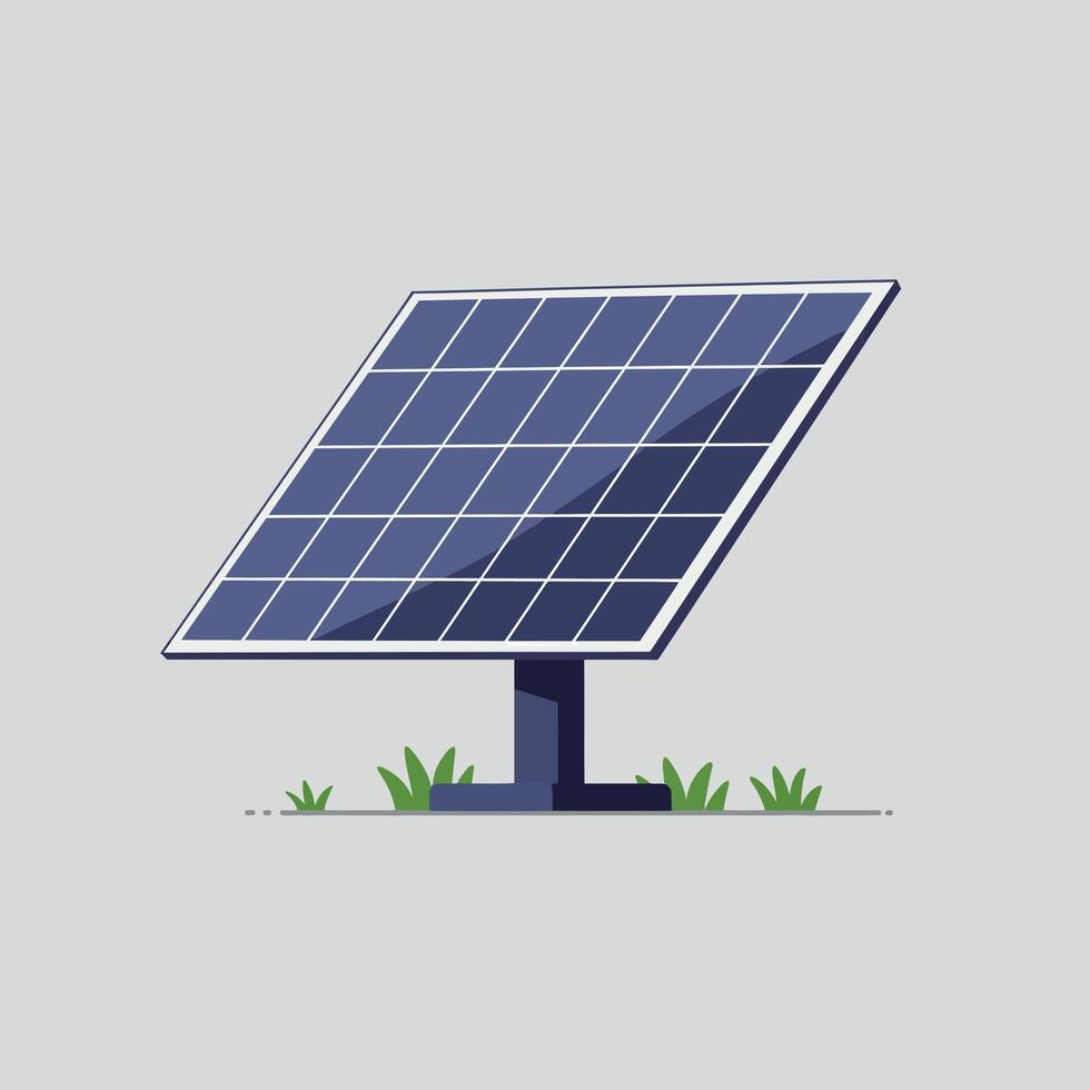 Solar panel energy renewable technology clean power system with blue cells and green grass illustration vector