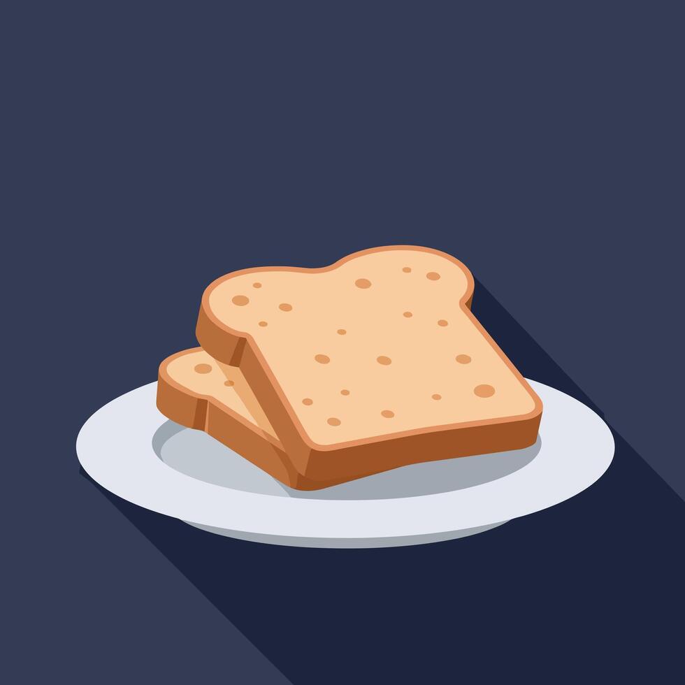 Toasted bread slices on white plate with dark blue background illustration for breakfast meal ideas vector