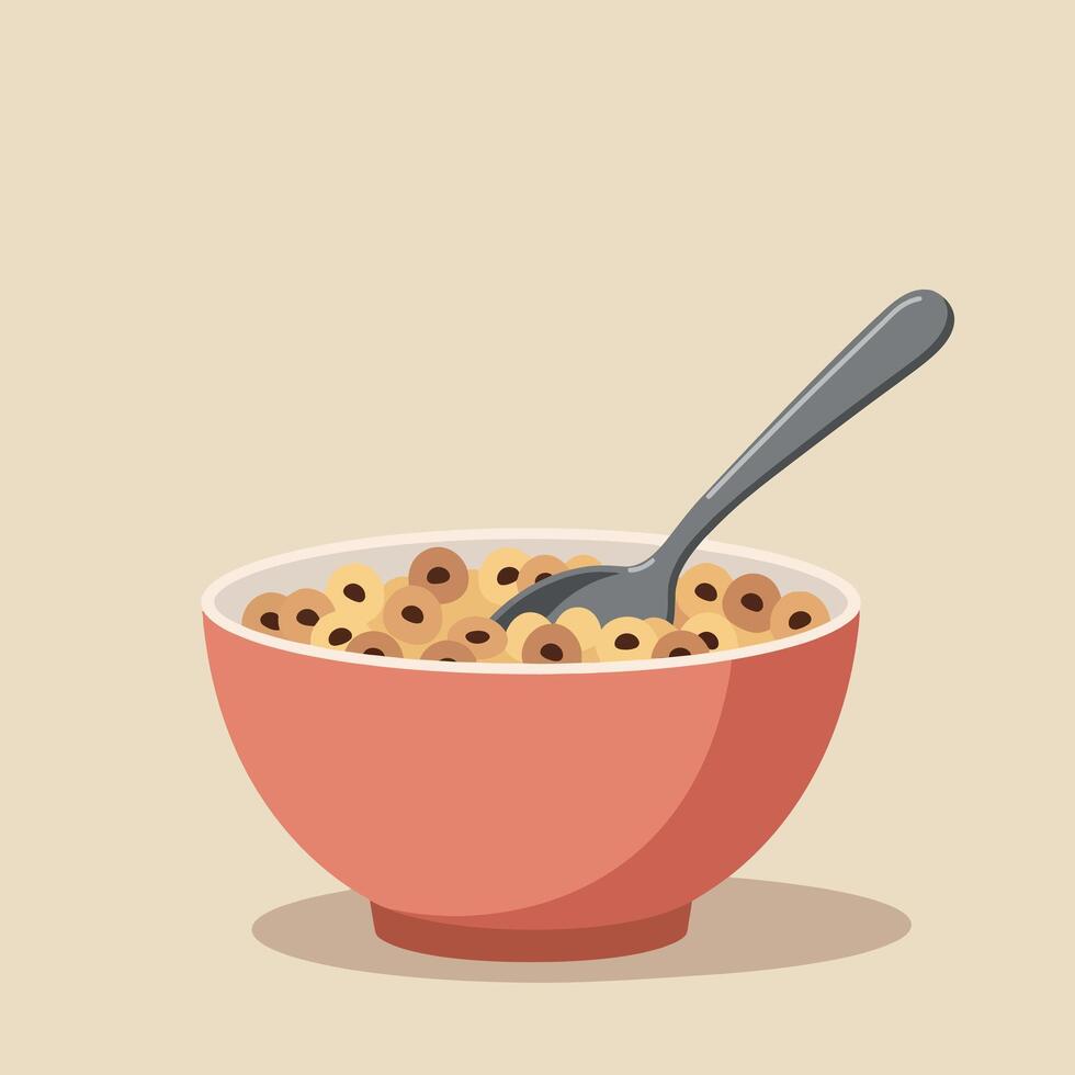 Bowl of breakfast cereal with spoon in minimalistic style illustration food concept vector