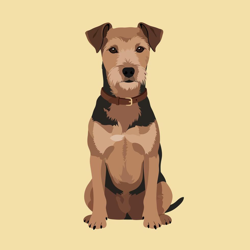 Sitting brown and black dog with collar illustration on beige background vector