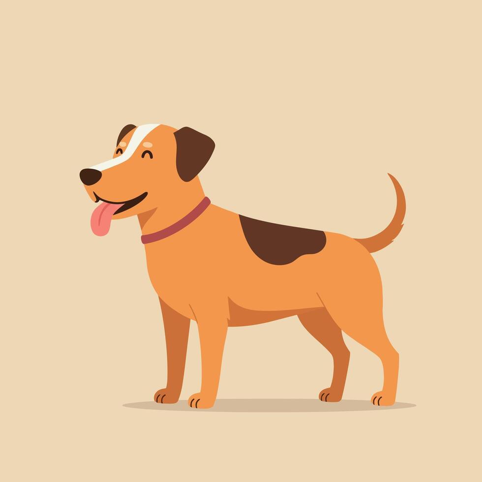 Happy brown dog with dark spots standing and panting illustration with beige background vector