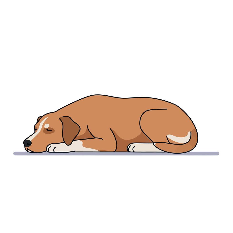 Sleeping brown dog lying down calm relaxed pet animal illustration image vector