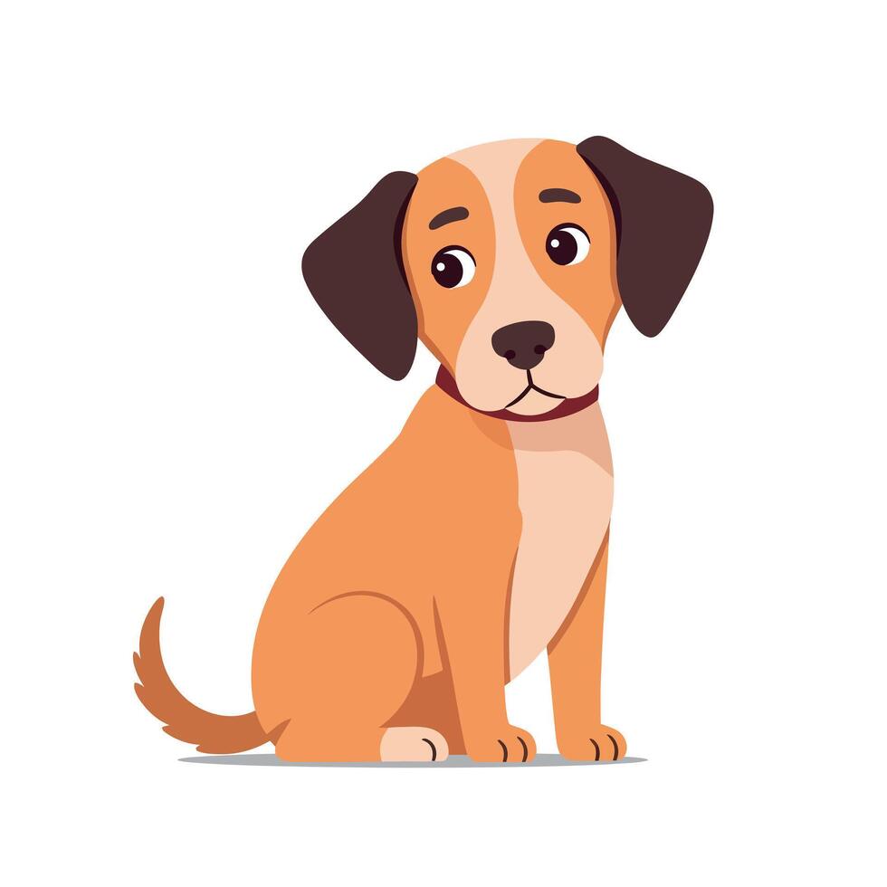 Cute brown and white puppy sitting looking curious illustration for pet and animal design vector