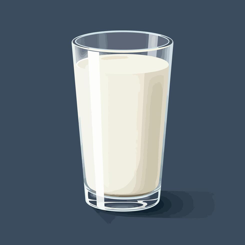 Glass of milk illustration with white liquid on dark background in realistic style for healthy drink concept vector