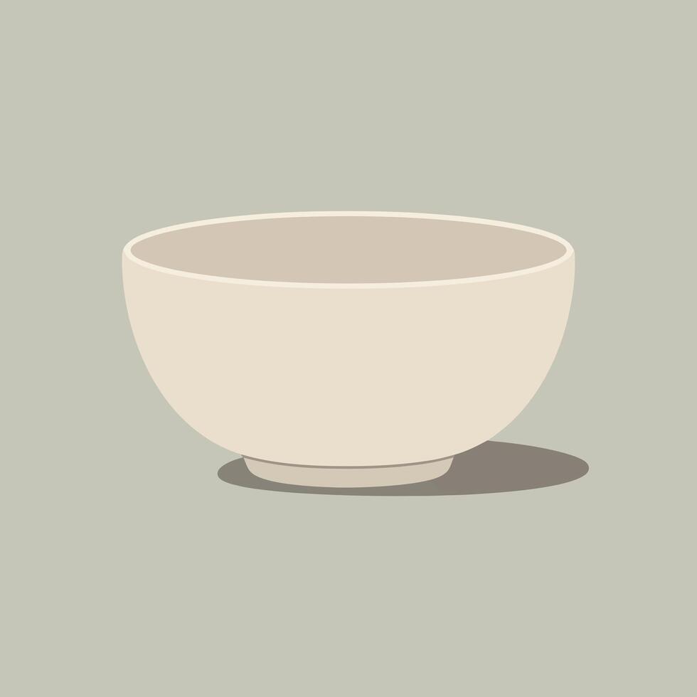 Minimalist beige ceramic bowl with shadow on muted background illustration vector