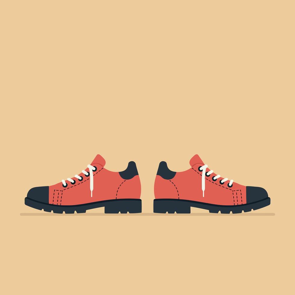 Red and black casual shoes with laces flat design illustration on beige background vector