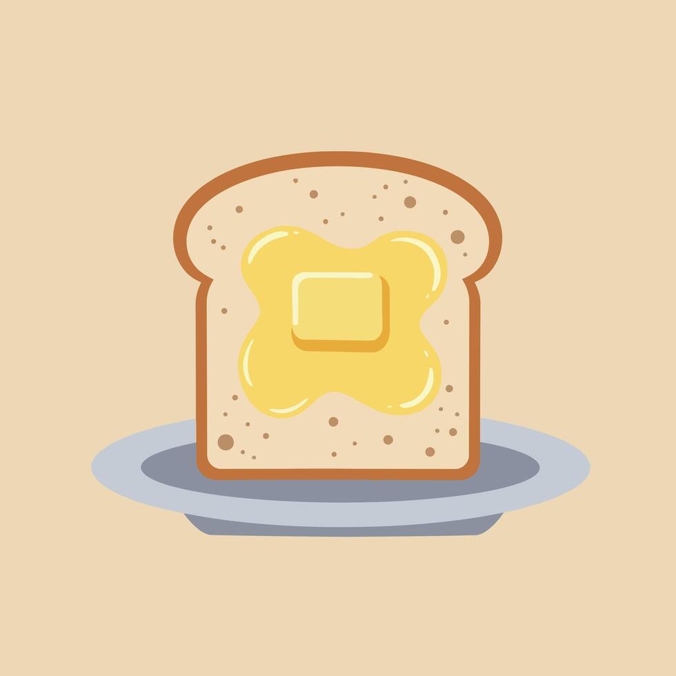 Toasted bread slice with melting butter on plate simple breakfast food illustration vector
