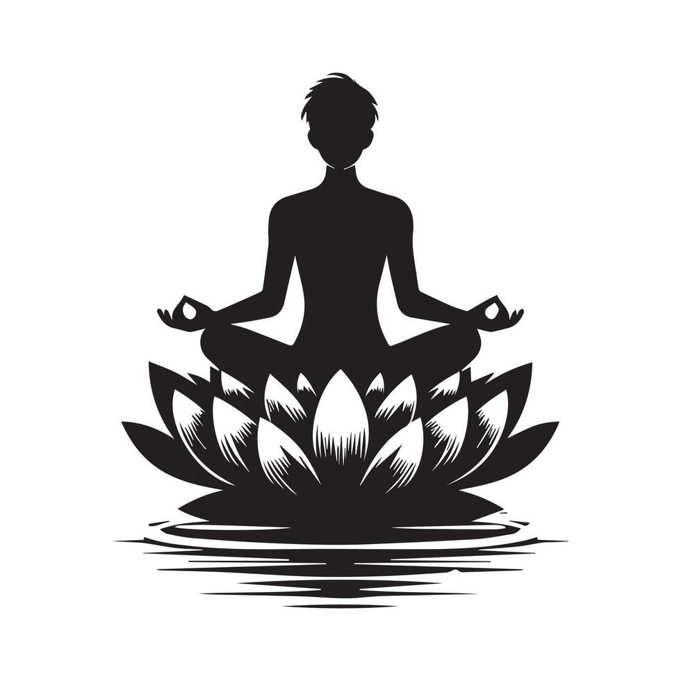 silhouette of a man sitting on a lotus flower vector