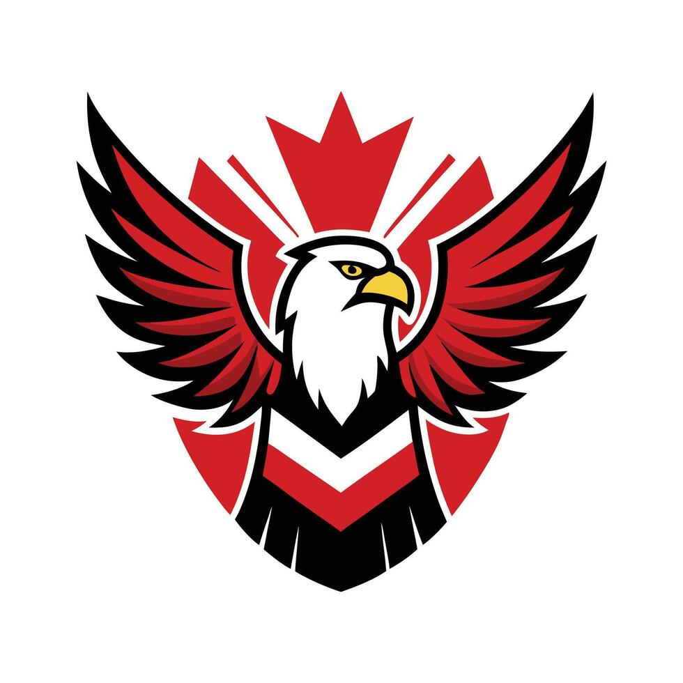 an eagle with wings on a red and black shield vector