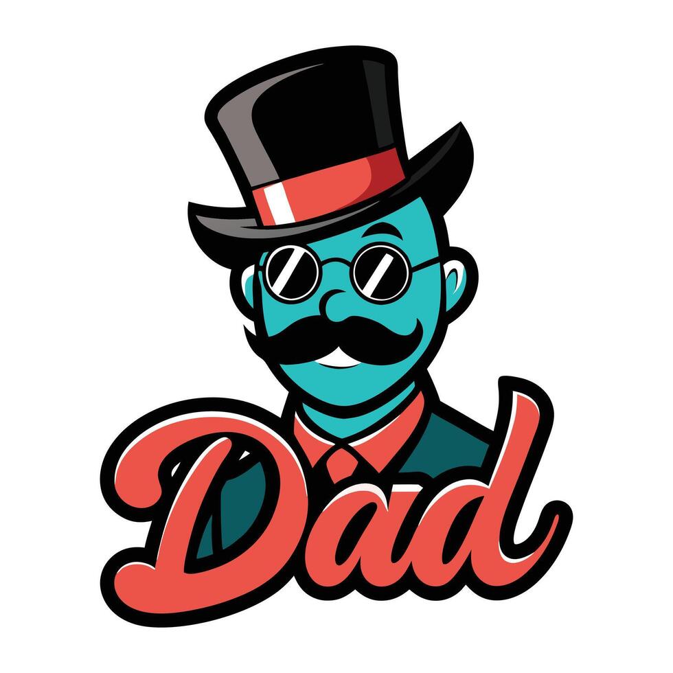 a man with a mustache and mustache in a top hat and glasses. vector