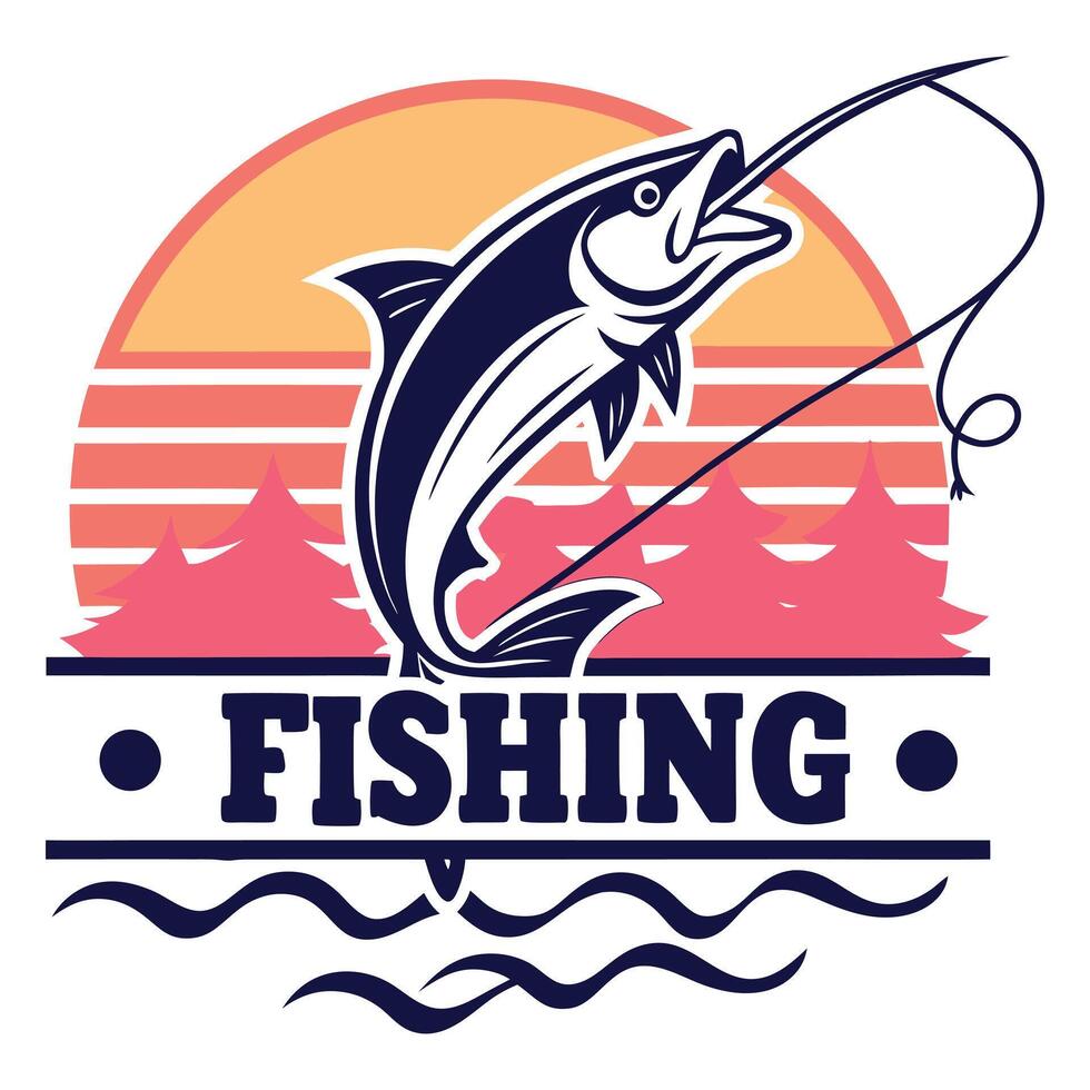 fishing logo with a fish on a hook vector