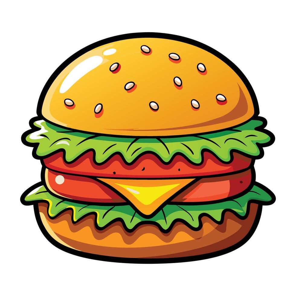a cartoon hamburger with cheese and lettuce vector