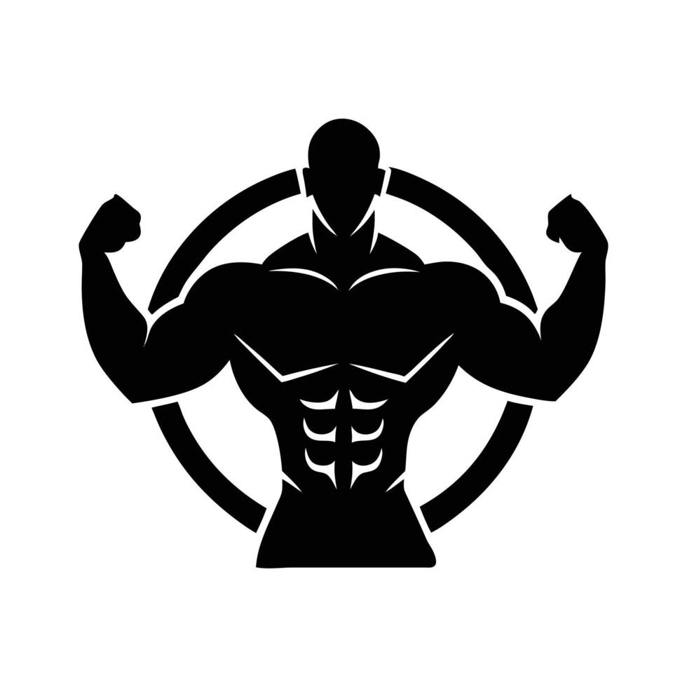 a silhouette of a man with a bodybuilding logo vector
