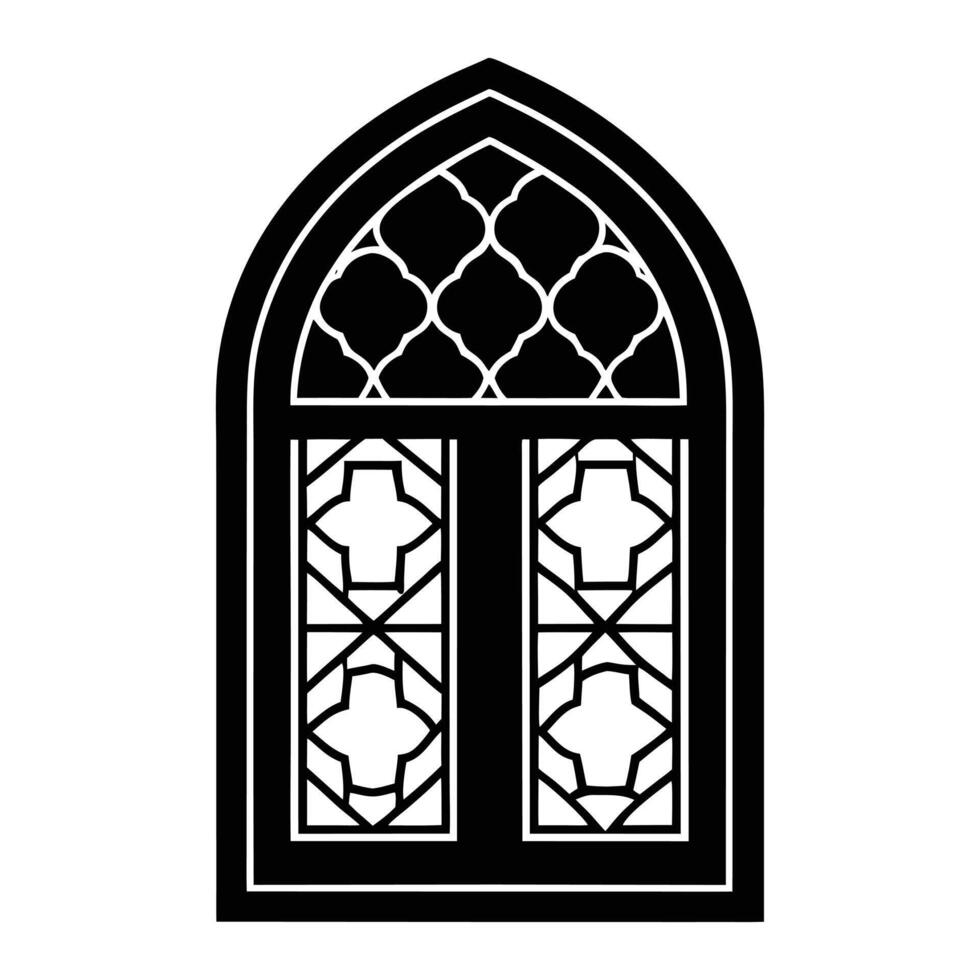 a black and white illustration of a window with a lattice design vector