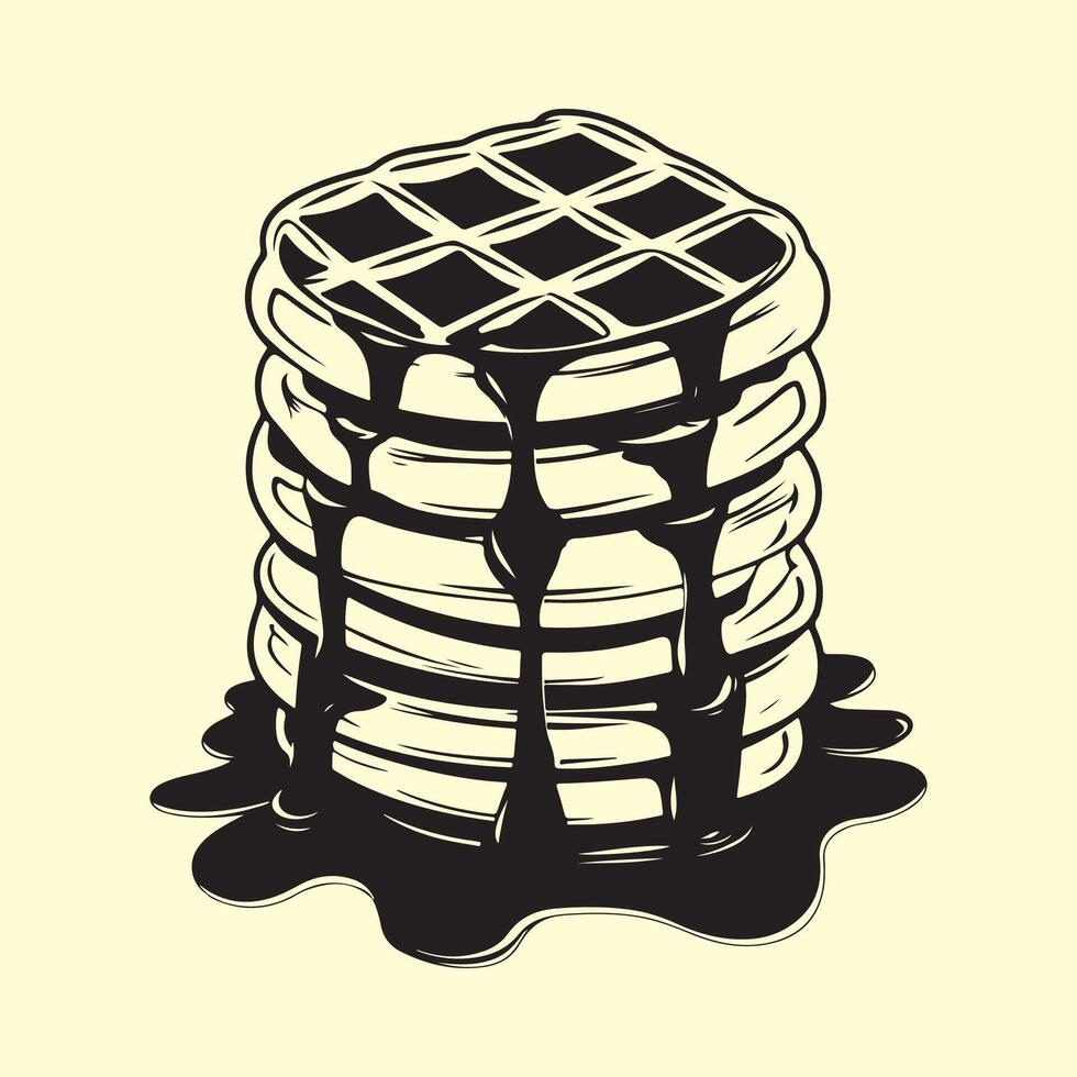 Belgian Waffle Stack with Dripping Chocolate Sauce Image on white backgropund. vector