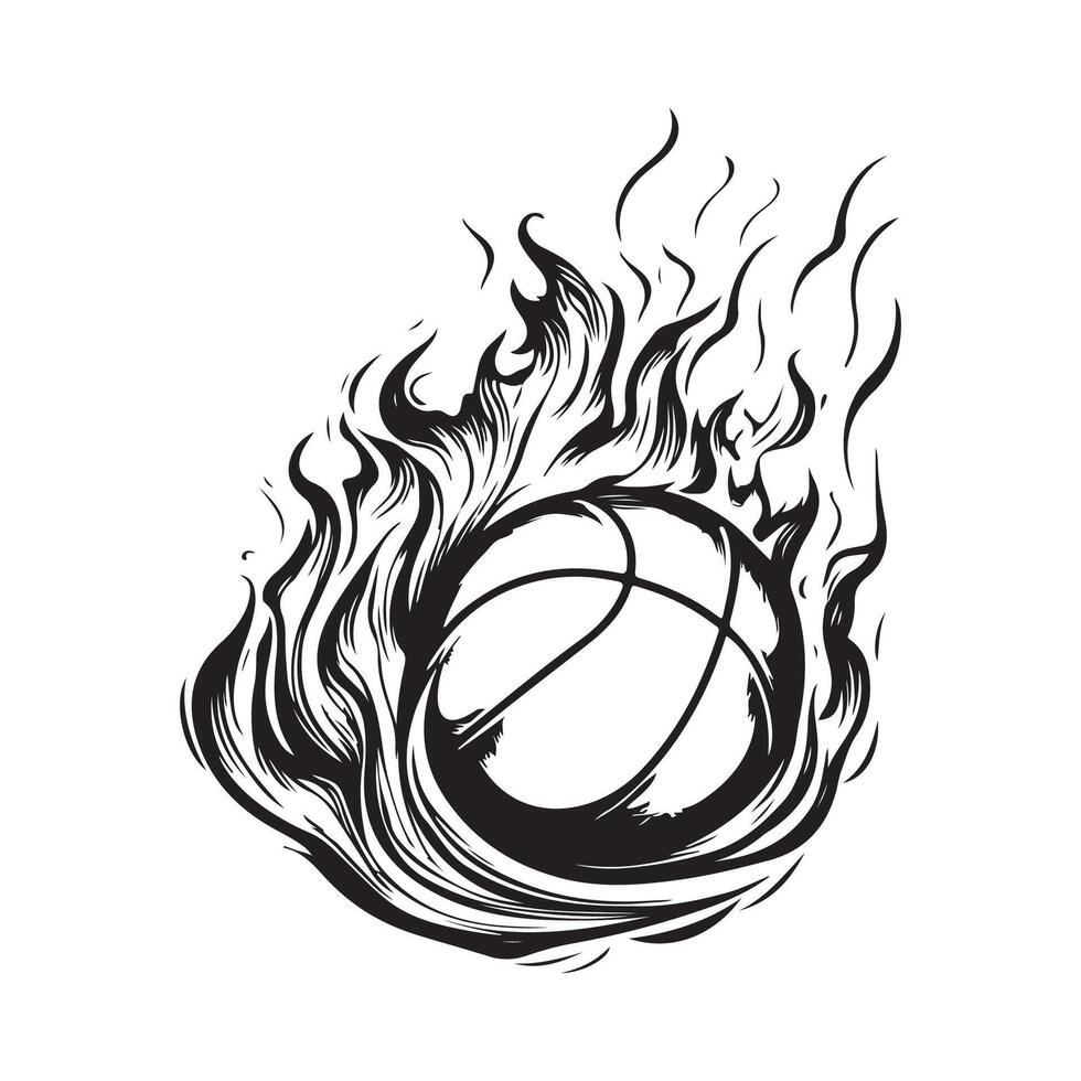 Basketball Illustration Combined with Flames Design Art Dynamic Sports. vector