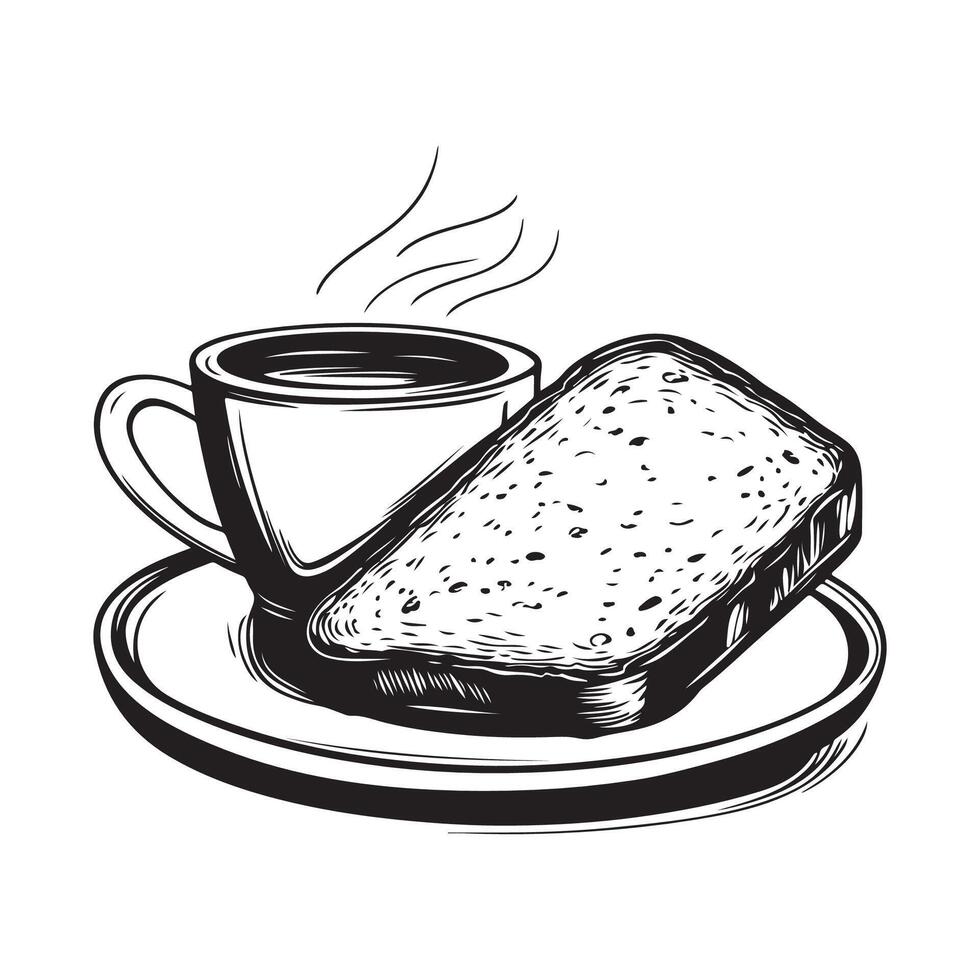 Black and white Bread toast with coffee cup Image isolated on white background vector