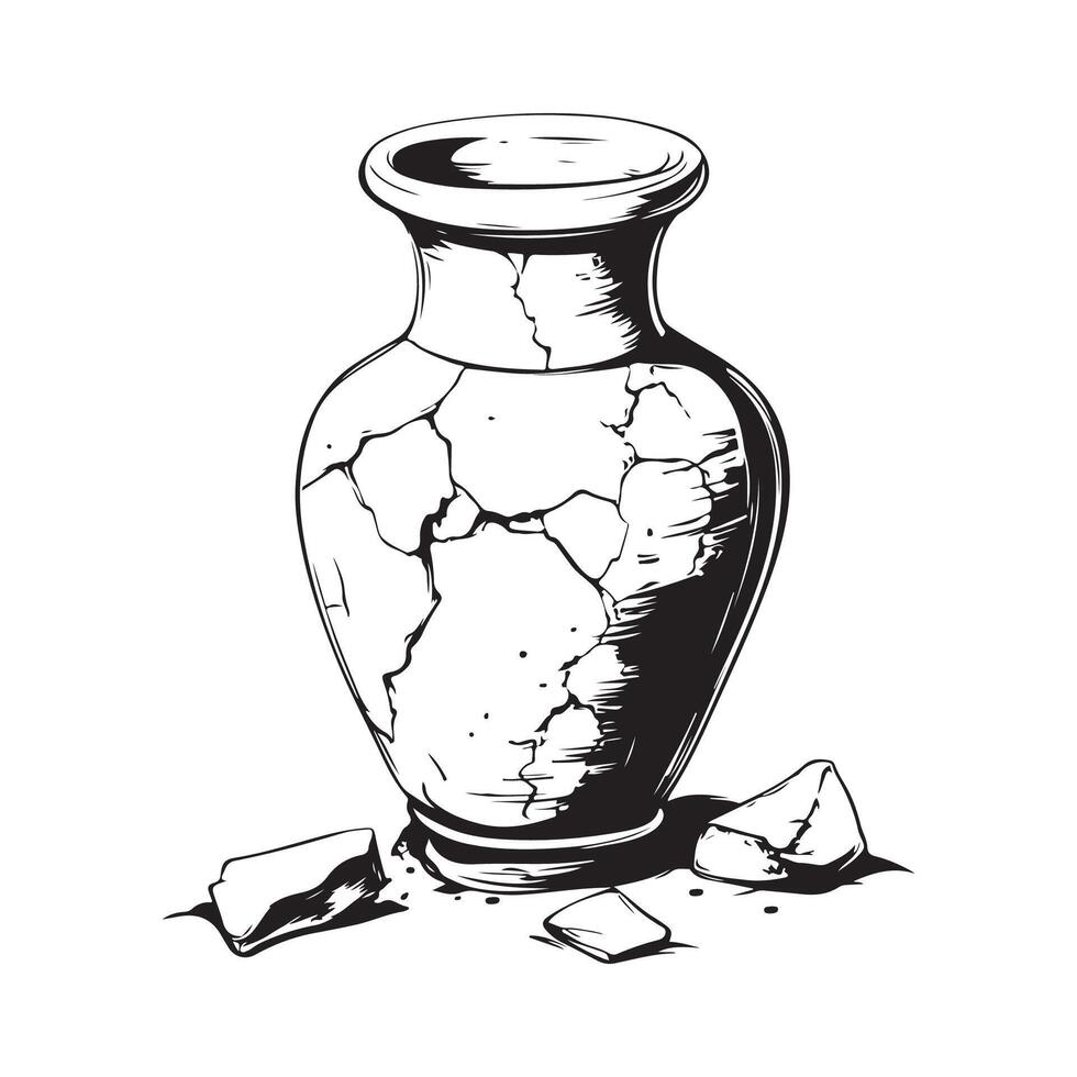 Broken Vase Ancient Jar Isolated Ceramic Broken Vase Image vector