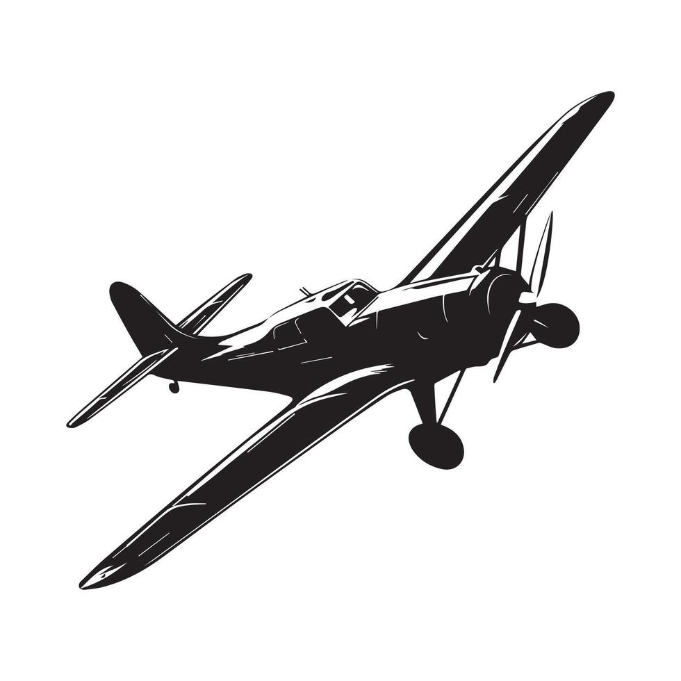 Biplane Retro Airplane Monochrome Black vector
