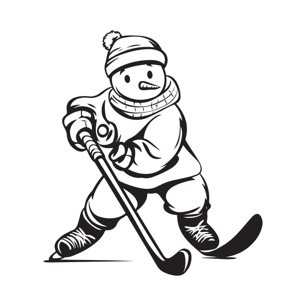 Cartoon Snowmen Playing Hockey image Illustration on White Background vector