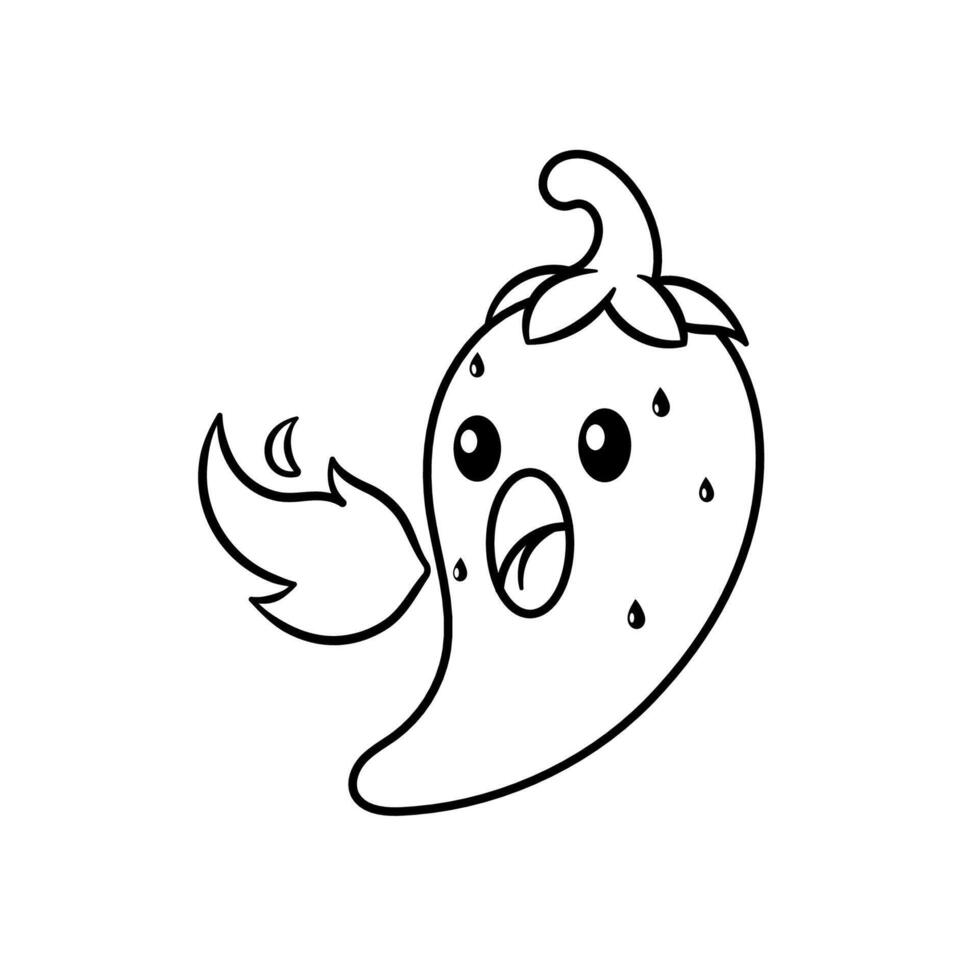 cute chili spicy emiting fire, cartoon coloring book vector