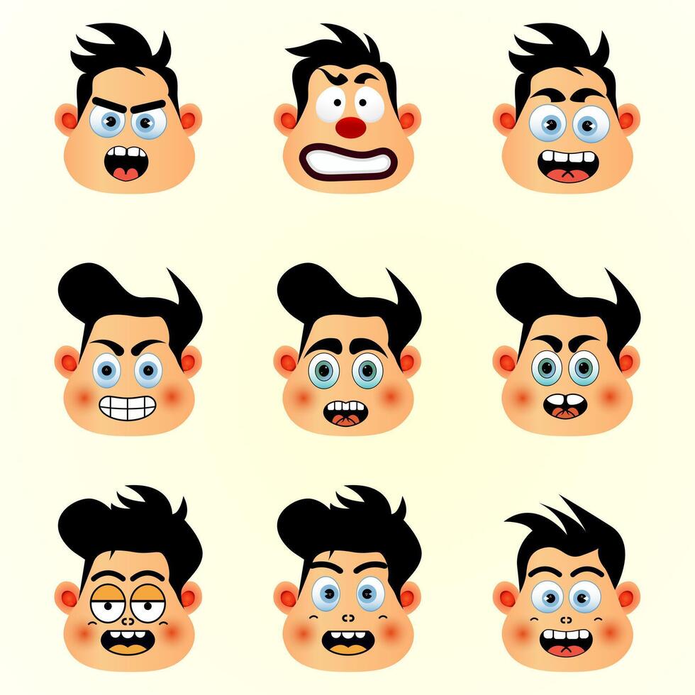 Cartoon faces sticker design on abstract character mascot funny emoji icon set vector