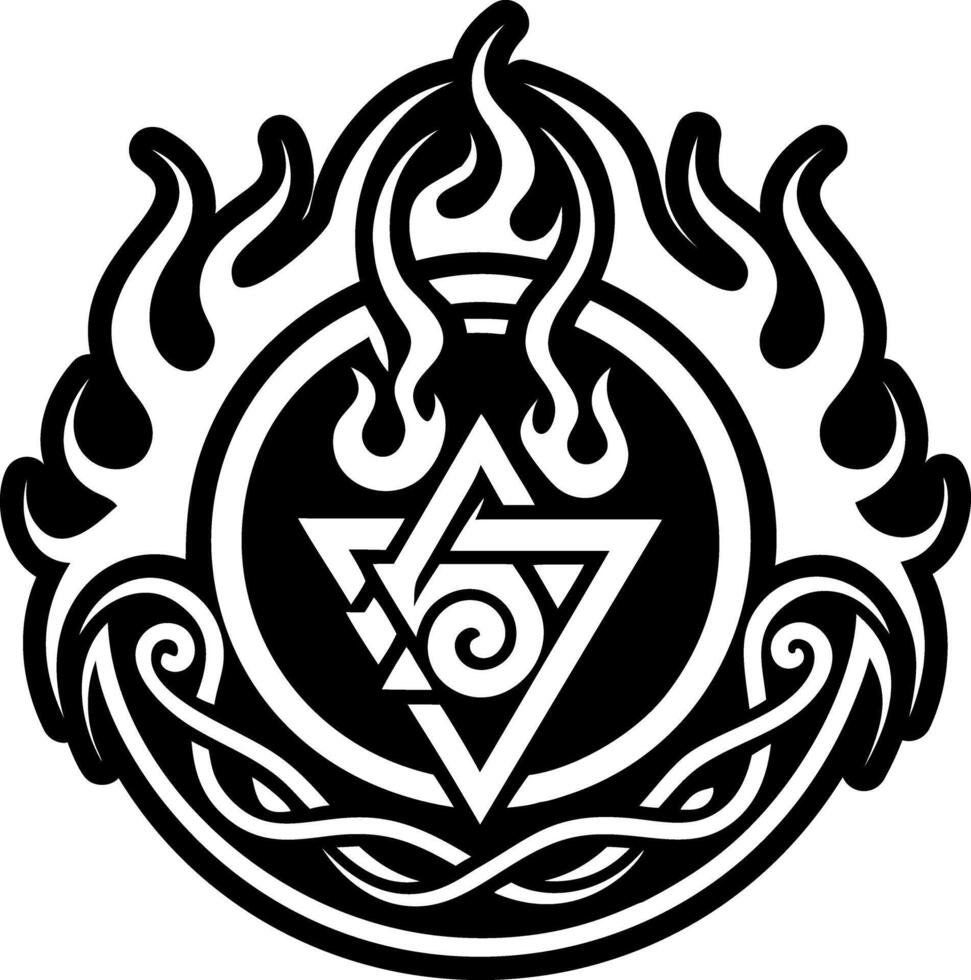 An image of a symbol with flames and a circle vector