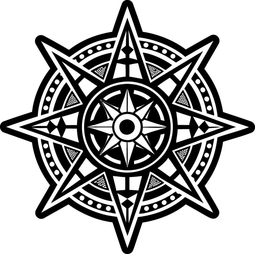 A black and white design of a compass star vector