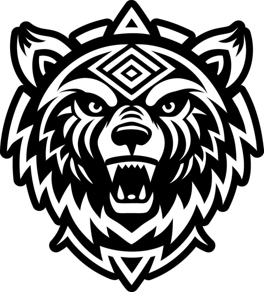 A black and white bear head with tribal design vector