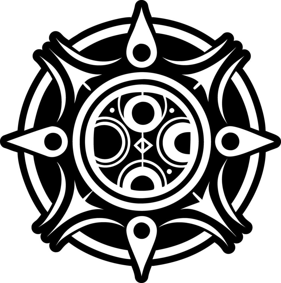 A black and white logo of a circular design vector