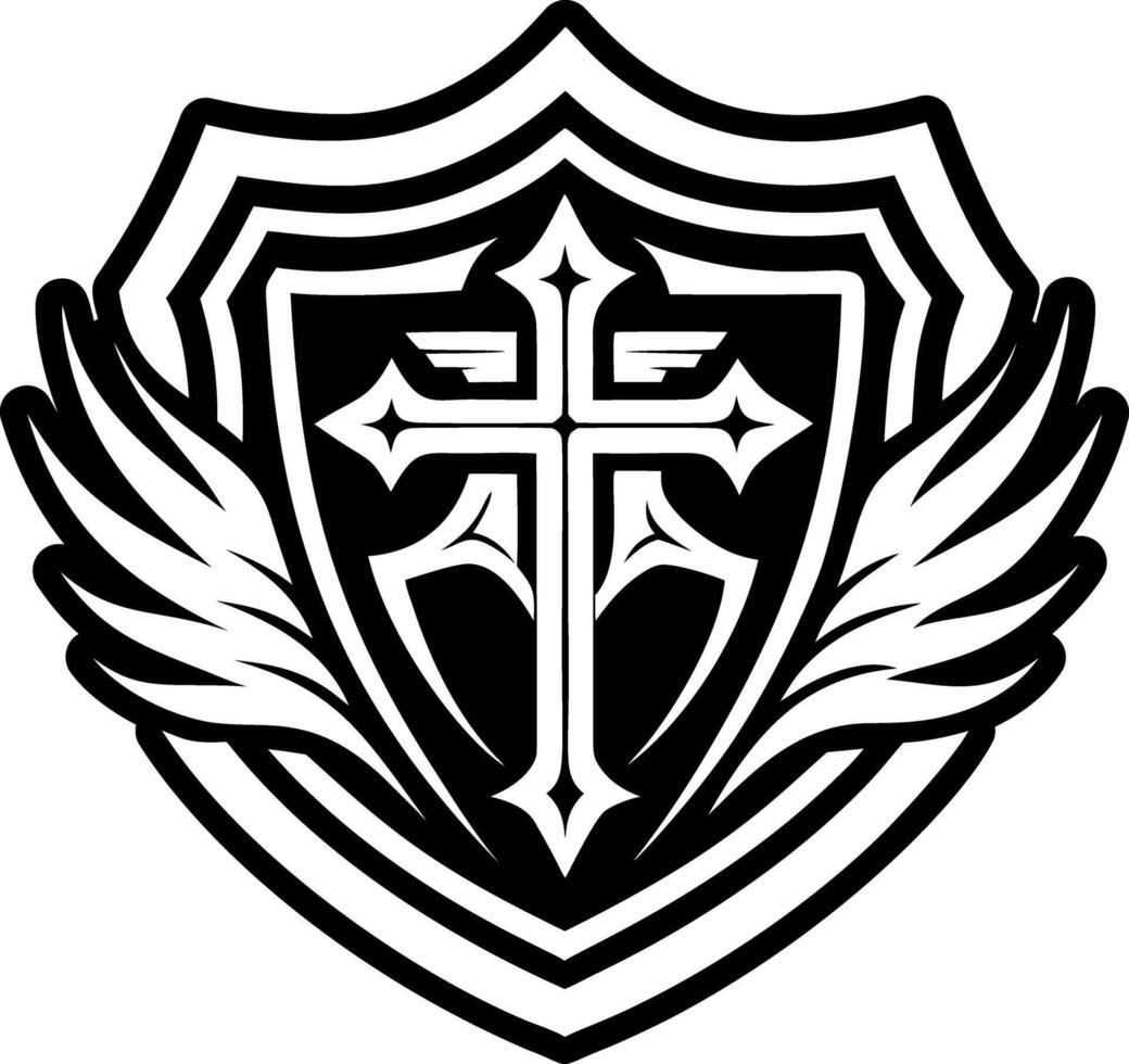 A filled style icon of cross shield tattoo vector