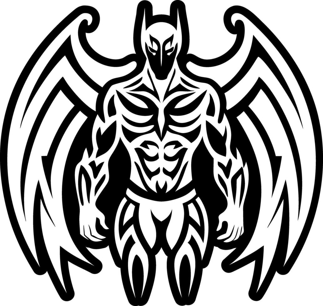 A filled style icon of winged man tattoo vector